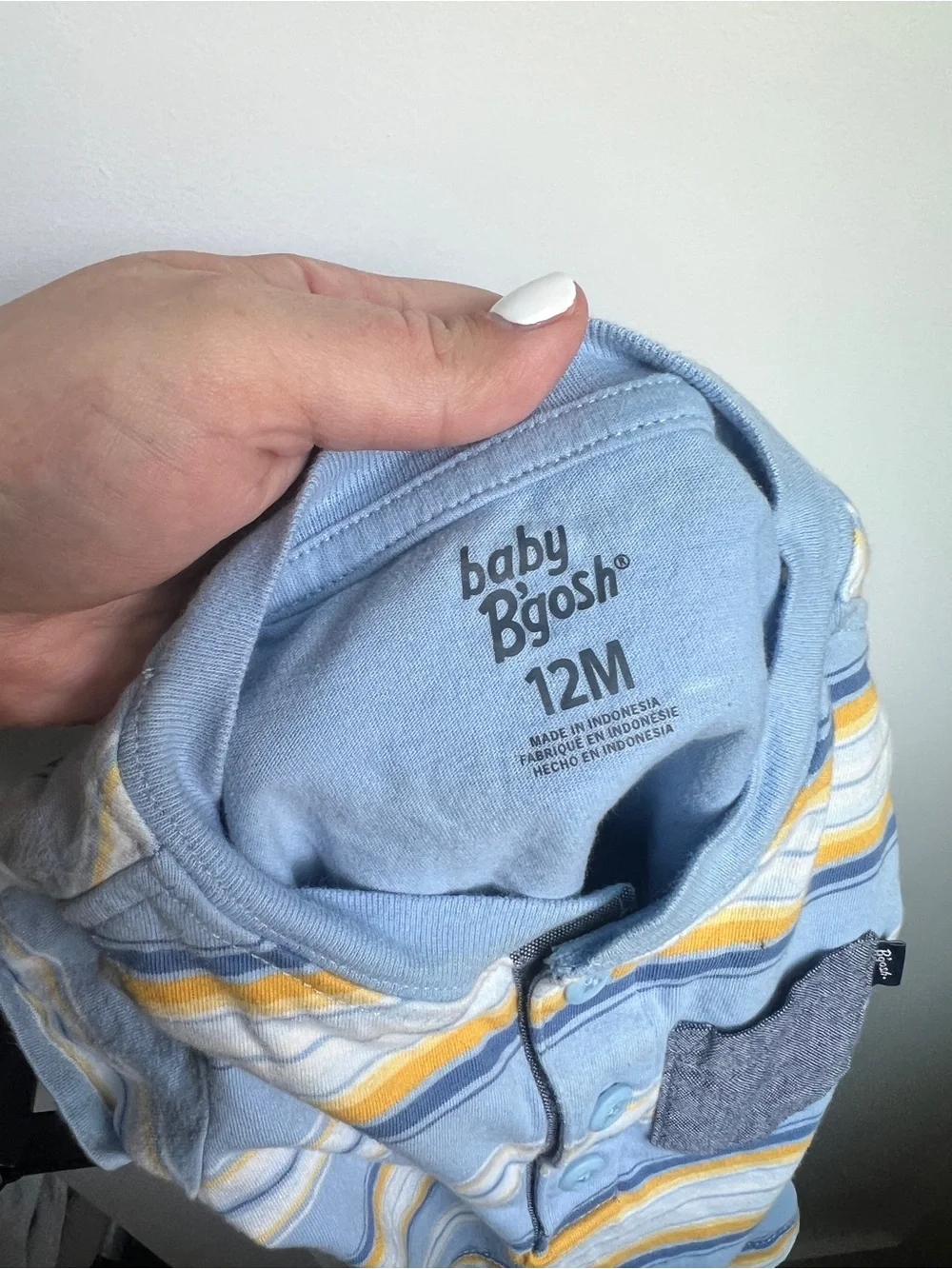 Baby B’gosh 12M Striped Henley Bodysuit Blue Yellow Short Sleeve